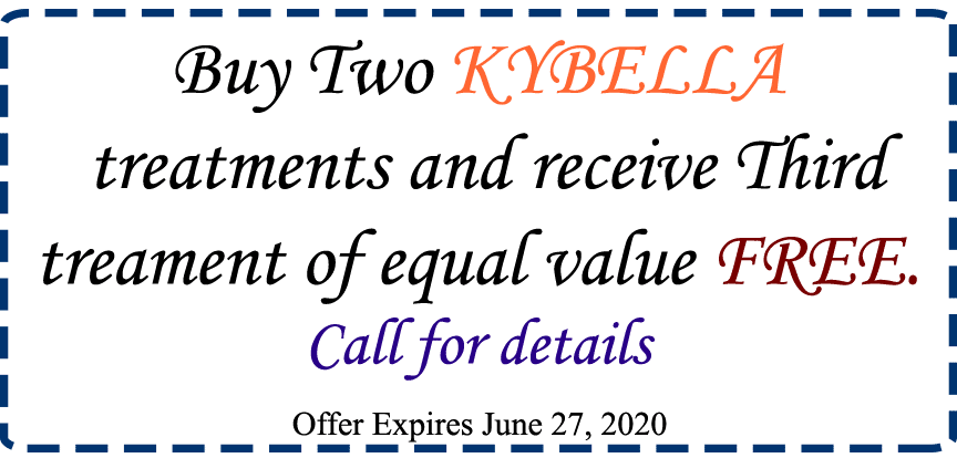 Buy Two KYBELLA treatments and receive Third treament of equal value FREE. Call for details Offer ends December 2, 2017